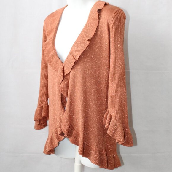Nine West Woman Silk Blend Orange Metallic Fleck Clasp Front Cardigan Size 2X - Picture 7 of 11